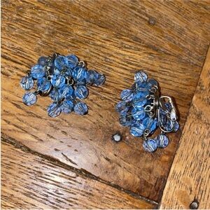 Blue Clip On Earrings beaded clip on earrings 1960s earrings 1960s jewelry